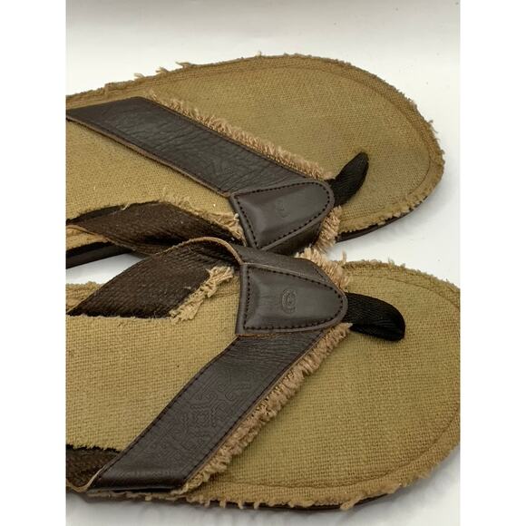 COBIAN Men's Brown Leather Distressed Flip-Flops SZ 10 - Picture 8 of 10